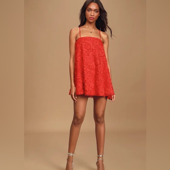 Lulus Size Small 2 - 4 Bouquet of Love Red Lace Mini Dress Womens NWT - Picture 2 of 11